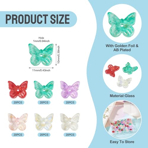 Beadthoven 120Pcs 6 Colors Butterfly Lampwork Beads Gold Sand Tiny Butterfly Shaped Glass Bead Caps Glittery Transparent Crystal Spacers for DIY Bracelet Necklace Earrings Jewelry Making - color: Butterfly Tiny