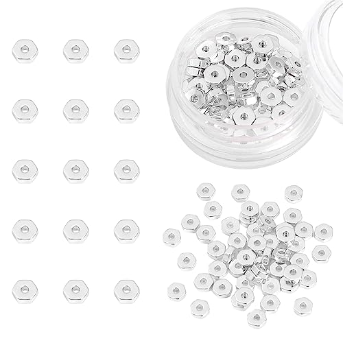 BEADIA Silver Plated Hexagon Spacer Beads 4x1.5mm 50pcs for Jewelry Making Findings Non Tarnish - color: Silver, size: 4x1.5mm Hexagon