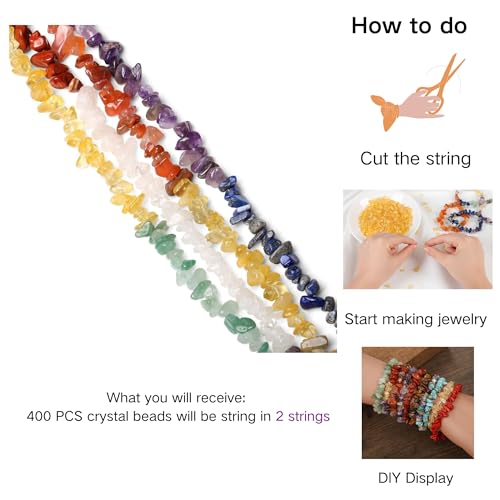 XIANNVXI 7 Chakra Beads, Natural Chip Stone Beads 400Pcs Crystal Bead 5-8mm Irregular Healing Crystal Loose Rocks for DIY Jewelry Making - color: 7 Chakra Color Mix