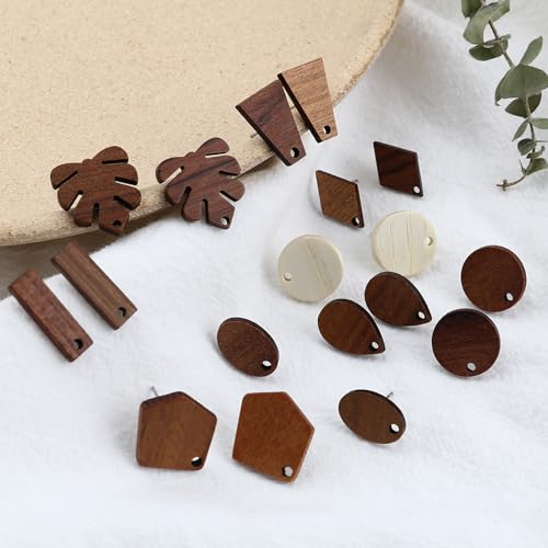 DoreenBeads 30Pcs Natural Wooden Stud Earrings Posts with Loop for Jewelry Making- Water Drop Wood Earring Posts with Ear Backs for Women DIY Earring Making Personalized Jewelry Findings - color: Water Drop