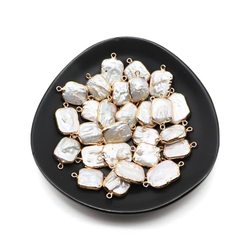 Pearl Connectors,5 Pcs Natural Freshwater Pearl Links Pendant Connectors with Golden Edge Wrapped Iron Findings Connectors Charms for Jewelry Making DIY Handmade Accessories - color: 8X16-10X18 mm