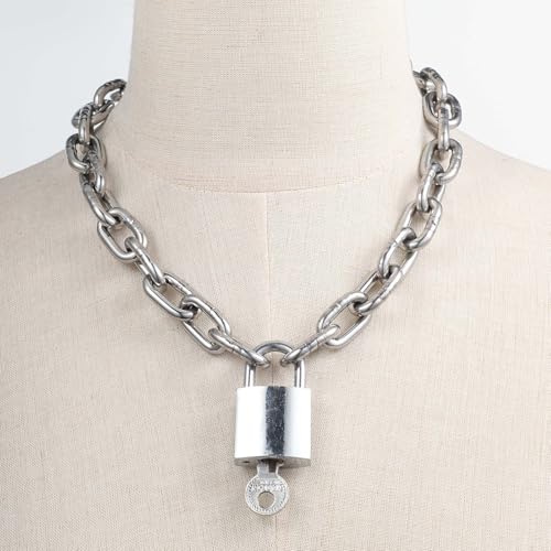 Heavy Chunky Stainless Steel Lock Necklace punk gothic Padlock Choker Chain for Men Jewelry - size: 19.7, style: 4MM
