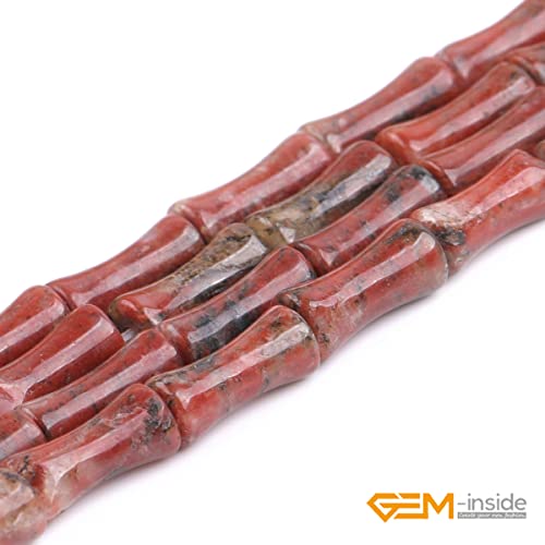 GEM-Inside 30Pcs 5x12mm Natural Red Flower Jasper Stone Plant Bamboo Knot Bone Charms Beads for Jewelry Making Power Energy Chakra Stone Beads - color: Red Flower Jasper