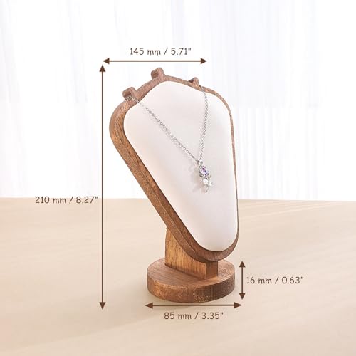 TANG SONG 8.27" Walnut Wooden Base Leather Soft Mat Necklace Display Stand Jewelry Organizer Holder (Walnut-White) - color: Walnut - White