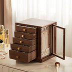 CHOSIN Black Walnut Wooden Jewelry Box, 360° Rotating Organizer with Glass Lid, 5 Drawers for Earrings, Rings, Necklaces – Vertical Jewelry Storage for Women Mothers Day Gifts for Mom - style: 360° Rotatable
