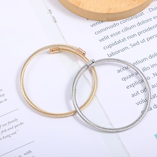 32 Pieces Twisted Cable Wire Bracelet Stylish Fine Stainless Steel Open Cuff Bracelets Mixed 3mm Thin Adjustable Expandable Elastic Bangle Bracelets for Women DIY Jewelry Making Christmas Day Gift