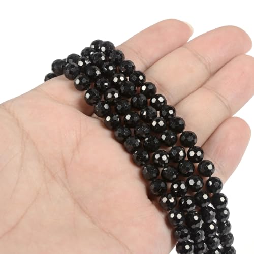 6mm Black Spinel Faceted Gemstone Round Loose Beads Strand 15.5-16" DIY Jewelry Making - color: Black Spinel
