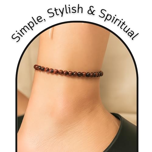 Amazing Gemstone Crystal Anklet Ankle Bracelets for Women - Waterproof Beaded Healing Crystal Anklets, Plus Size Chakra Gemstone Bead Anklet - color: Red Tiger Eye, style: Plain