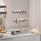 bussdis 2 Tier Bracelet Holder Display - Detachable T Bar Grey Velvet Bracelet Holder, Jewelry Holder Organizer for Bracelet, Necklace, Earrings, Rings - color: Grey