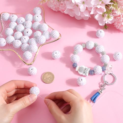 SUNNYCLUE 40Pcs Chunky Resin Rhinestone Beads 20mm White Rhinestone Round Disco Ball Bulk Chunky Bubblegum Spacer Beads for Jewelry Making Bracelet Necklace Pen Craft Supplies - color: 40pcs 20mm White Rhinestone Beads