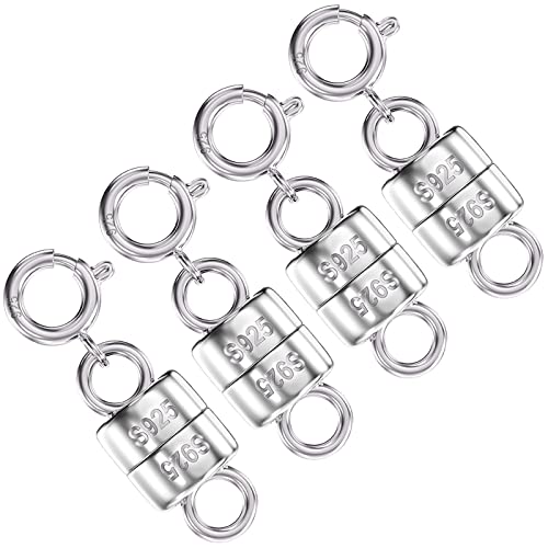 925 Sterling Silver Magnetic Necklace Clasps and Closures,Mini Bracelets Clasp Converter Gold and Silver Chain Extender for Jewelry Making Supplies - color: 4Pcs Silver