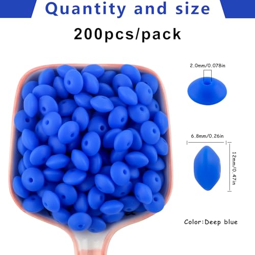 Sunrony 200Pcs Silicone Lentil Beads for Keychain Making, Bulk 12mm Silicone Abacus Spacer Beads for Necklace Bracelet Making Pens(Deep Blue) - color: G-Deep blue