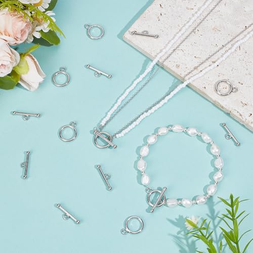 BENECREAT 12 Sets Plating Brass Toggle Clasps, 0.6inch T-Bar Closure Clasp, Closure Connector for Jewelry Making Findings Necklace Bracelet Craft DIY - color: Platinum