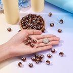 100pcs 14mm Large Hole Beads Glass Crystal Faceted Beads Brown European Crystal Spacer Bead for Valentine's Day Necklace Earring Bracelet Crafts Jewelry Making - color: Brown
