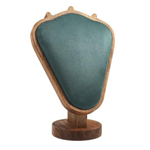 TANG SONG 8.27" Walnut Wooden Base Leather Soft Mat Necklace Display Stand Jewelry Organizer Holder (Walnut-Green) - color: Walnut-Green