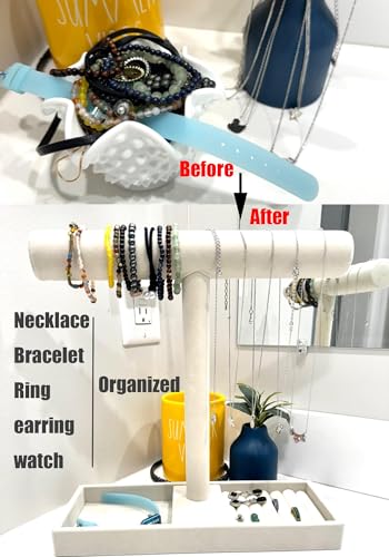 Multi-Use Jewelry Holder Stand, Necklace Bracelet Ring Organizer Stand, Scrunchie Watches Velvet Jewelry Holder Stand With Tray for Women Home Use(Beige Color) - color: Beige