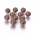 KISSITTY 50Pcs Antique Red Copper Round Iron Beads 8mm Small Hole Loose Metal Corrugated Round Bead Craft Tibetan Style Alloy Spacer Bead for DIY Jewelry Making Findings Charms Pendants