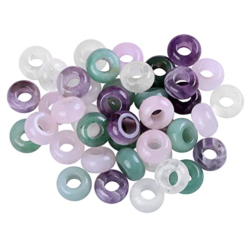 TUMBEELLUWA 40pcs Crystal Stone Large Hole Beads for Jewelry Making Macrame Beads for Hair Braids(14mmx8mm), Amethyst + Rose Quartz + Rock Crystal +Green Aventurine - color: #2 Green+Purple+White+Pink