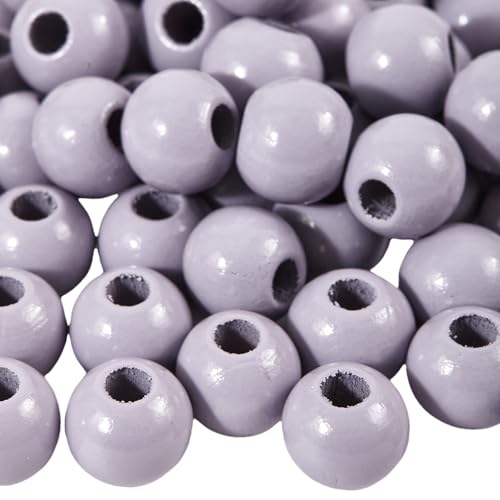 100pcs 16mm Gray Color Wood Beads Large Hole 6mm for Craft DIY Macrame Decor(6mm Hole) - color: gray
