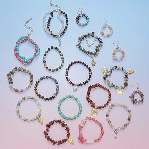 Xyliise Natürliche Perlen Set for Adults Bracelet Making Kit Beads for Bracelets Jewelry Making Kit DIY Crystal Tree Tree of Life DIY Jewelry Necklace Earrings