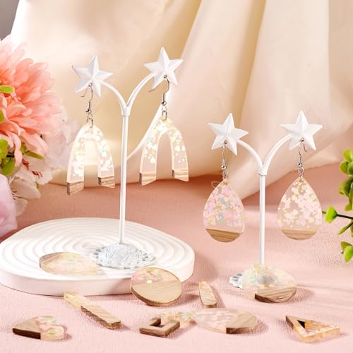 Beadthoven 20pcs/10 Pairs Resin Wood Charms DIY Earrings Pendants Pastel Color Sequin Resin Charms Mix Shape Wood Pieces for Statement Earrings Jewelry Making Necklace Ornaments DIY Supplies - color: Candy Pastel Sequins