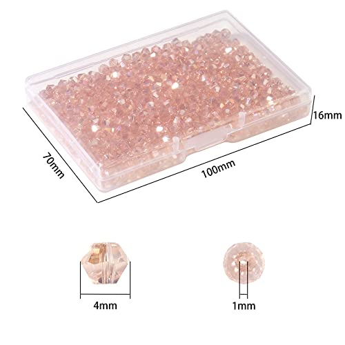 1000pcs Crystal Glass Beads 4mm Bulk Faceted Bicone Spacer Beads for DIY Jewelry Making - color: Water Red AB, size: 4mm