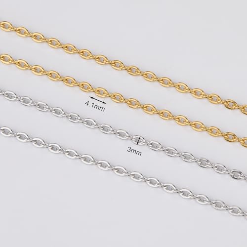 SMYHTGLIF 32.8 Feet Stainless Steel Chain for Jewelry Making 2 Rolls Gold and Silver Jewelry Making Chains Craft Chain Roll Oval Cable Bulk Chain Jewelry Supplies - size: 4.1×3mm