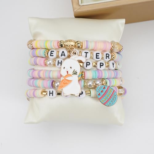 Twinfree Bohemia Beaded Bracelet for Women, Polymer Clay Stretch Bracelets - color: color 40