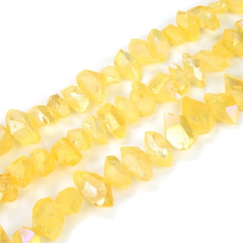 Adabele 30 Inch Natural Raw Healing Crystal Quartz Nugget Drilled Gemstone Loose Beads Topaz Yellow AB Titanium Coated Chakra Gem Stone Spacer for Jewelry Craft Making GA-B11 - color: Topaz Yellow Ab, size: 30 Inch/2 Strands
