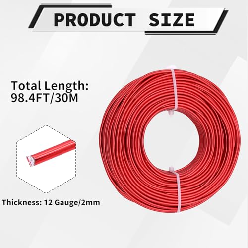12 Gauge Aluminum Craft Wire, 100 Feet 2mm Bendable Metal Wire for Jewelry Making, Sculpting and Floral Design, Soft Armature Wire for DIY Crafts (Red) - size: 12 Gauge(2mm), style: Red