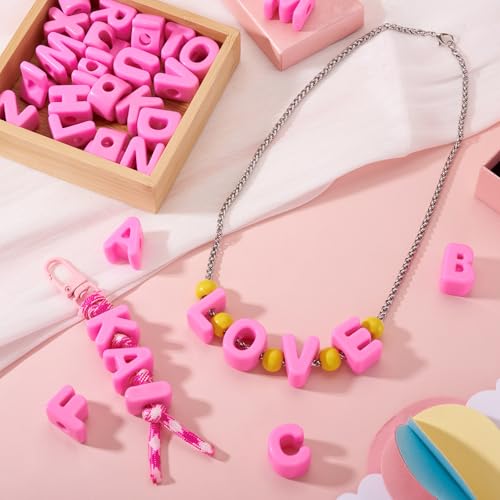 Hot Pink Slide Letter Beads, 26Pcs Large Alphabet Bead Charm Block 3D Initial Beads with Horizontal Hole for Wristbands Bracelets Necklace Choker Jewelry Making - color: Hot Pink, Letter A~Z