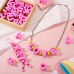 Hot Pink Slide Letter Beads, 26Pcs Large Alphabet Bead Charm Block 3D Initial Beads with Horizontal Hole for Wristbands Bracelets Necklace Choker Jewelry Making - color: Hot Pink, Letter A~Z