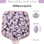 Sunrony 200Pcs Silicone Lentil Beads for Keychain Making, Bulk 12mm Silicone Abacus Spacer Beads for Necklace Bracelet Making Pens (Lilac) - color: K-Lilac