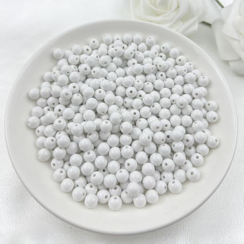 400Pieces 8MM Acrylic Round Beads Round Acrylic Balls Chunky Beads Smooth Spacer Plastic Pastel Beads Craft Beads for Necklace and Bracelet Making Crafting Supplies(176-white) - color: 176-white, size: 8MM