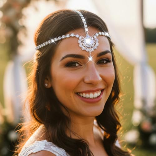 Catery Head Chain Jewelry Boho Gold Rhinetsone Headpiece Indian Accessories for Women - color: A Silver