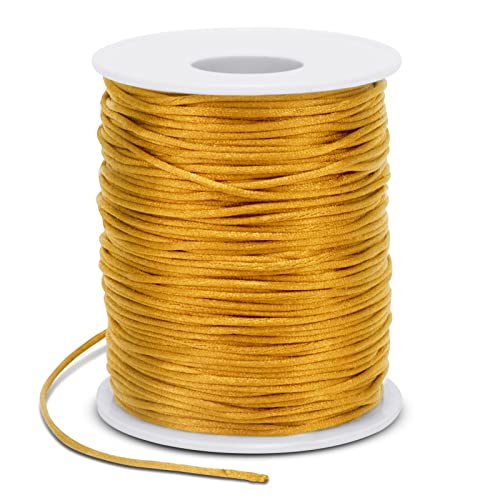 1.5mm Nylon Cord 328 Feet Satin Cord Nylon String for Bracelets, Bracelet Thread Bead String for Jewelry Making, Necklace, Chinese Knotting, Beading, DIY Crafts (Golden) - color: Golden, size: 1.5mm x 328 Feet