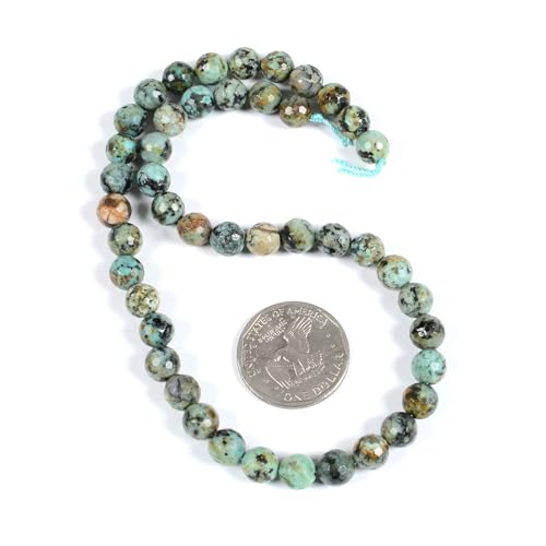 African Turquoise 8mm Gemstone Faceted Electroplated Round Loose Strand Beads for DIY Necklace Bracelet Jewelry Making 15 Inch - color: African Turquoise