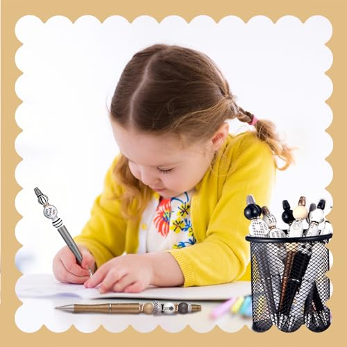 Colarr 24 Sets Plastic Beadable Pens DIY Pens Making Kit Assorted Wood Beads Crystal Spacer Black Ink Ballpoint for Women Crafts Office Family Gifts(Gnome) - style: Gnome