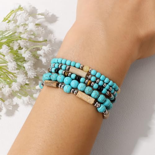 5Pcs Crystal Bracelet for Women Spiritual Natural Stone Bracelet Set Stackable Beaded Bracelets Healing Crystal Bracelet Gemstone Bead Bracelet Beaded Stretch Bracelets for Women - style: Lapis Lazuli