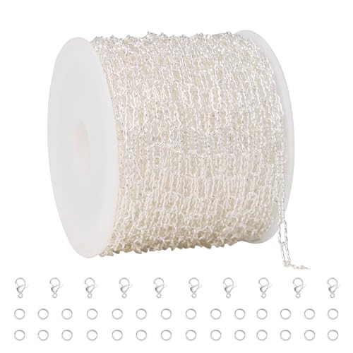 GTVOODX 16.4 Feet Silver Plated Stainless Steel Chains Soldered Krinkle Link Chain for Jewelry Making DIY Craft Jump Rings Lobster Claw Clasps - color: Silver Krinkle