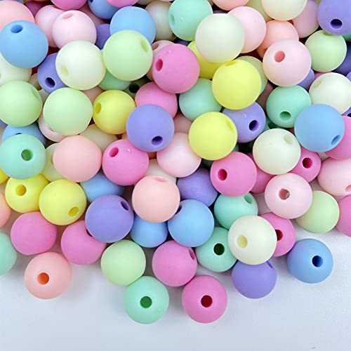 Jmassyang 400 Pieces 10mm Candy Color Acrylic Round Frosted Beads Assorted Candy Color Mix Plastic Pastel Matte Loose Spacer Mixed for Jewelry Making Bracelets Necklaces DIY Crafts (10mm-400pcs) - size: 10mm-400pcs
