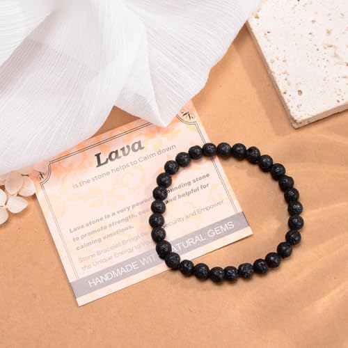 MASSIVE BEADS Handmade Yoga Stretch Elastic Bracelet Natural Stone Crystal Healing Power Energy Gifts for Unisex Adult 4mm 6mm 8mm 10mm - color: Black Lava(Calm), size: 4mm