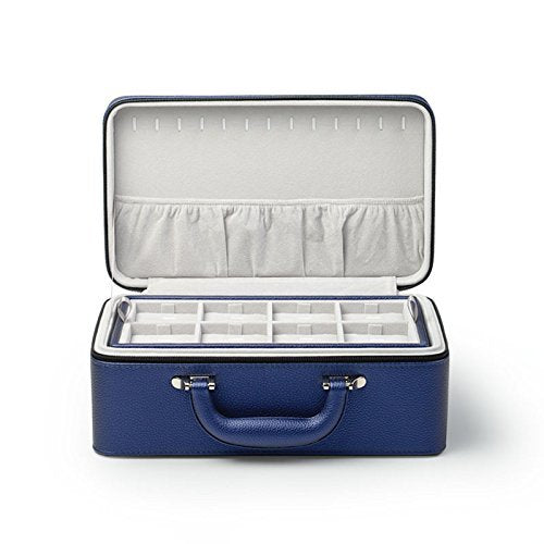 Oirlv Blue Leather Jewelry Box Handmade Travel Jewelry Organizer Storage Case Holder For Girl Lady Earring,Ring,Necklace,Pendant,Watch,Bracelet.(3 layers) - color: Blue