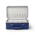 Oirlv Blue Leather Jewelry Box Handmade Travel Jewelry Organizer Storage Case Holder For Girl Lady Earring,Ring,Necklace,Pendant,Watch,Bracelet.(3 layers) - color: Blue