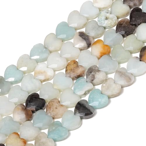 22pcs Faceted Heart Stone Beads Amazonite Pattern Bead 8mm Crystals and Healing Stones for Jewelry Making Supplies,Friendship Bracelet Kit,Love Gifts - color: Amazonite