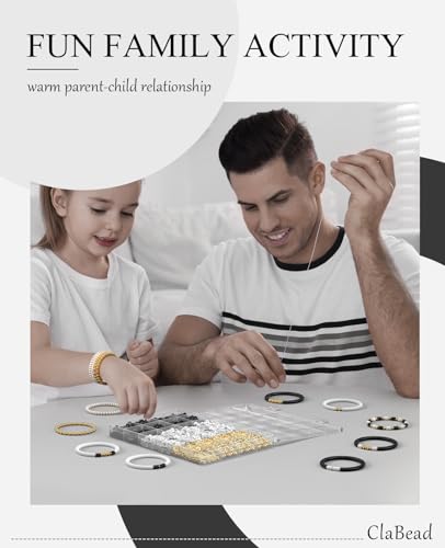 ClaBead Bracelet Making Kit for Boys 3200Pcs, Clay Beads Bracelet Kit with Gold Beads and Gold Flower, Swift Friendship Beads Bracelet Kit for Bracelets Making - color: Black & White