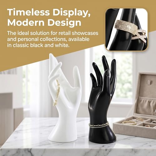Okllen 4 Pack Female Mannequin Hand, Hand Ring Display Stand Jewelry Organizer Bracelet Bangle Necklace Holder for Hand Chain, Finger Ring, Glove, White & Black, Right Hands