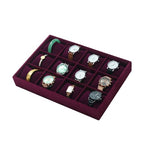 Jewelry Watch Tray, Purple Velvet Watch Jewelry Organizer 12 Grid, Stackable Watch Bracelet Bangle Display Holder, Adjustable Pillows, for Man Woman Show Birthday - color: Purple