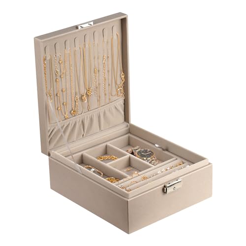 Prestige & Fancy 2 Layer Jewelry Box Organizer for Men, Women & Girls 8.5 x 7.5 x 3.3 in, PU Leather Gray Jewelry Storage Organizer, jewelry storage box for Rings, Necklace & Bracelets - color: Gray