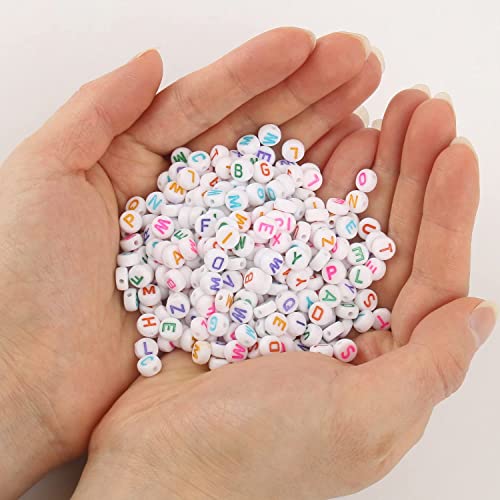 Acrylic Letter Beads Alphabet Colorful Letter White Cube Beads for Friendship Bracelets and Gifts Souvenir Jewelry Making(7 * 4mm Round,1000pcs) - color: Colorful White(Round)